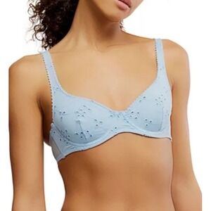 Free People Intimately Home Grown Stretch Cotton Eyelet UW Bra (Size 36C) Blue
